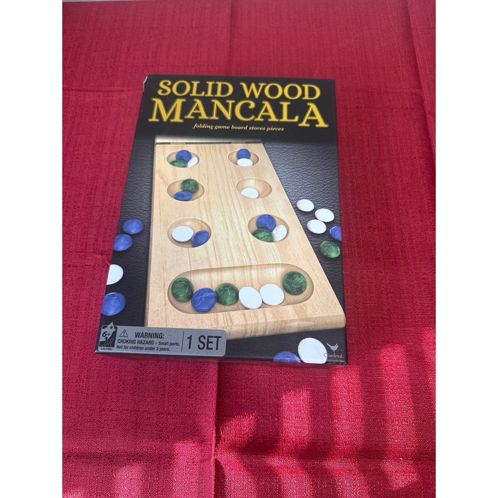Cardinal Solid Wood Mancala Board Game Folding Wooden Game 48 Glass Stones